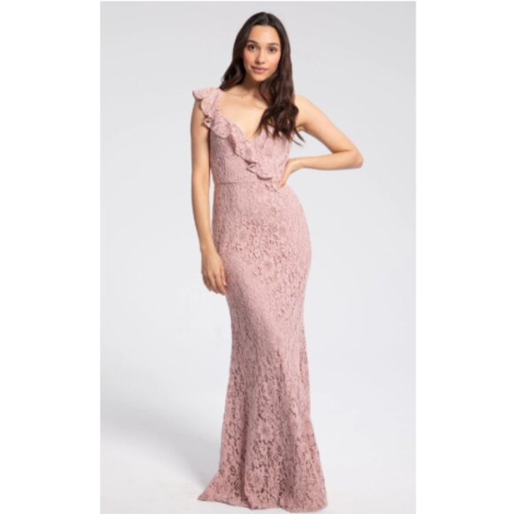 Dusty Rose Corded Lace V-Neck Gown Style 52200 Size 14 - Picture 1 of 2